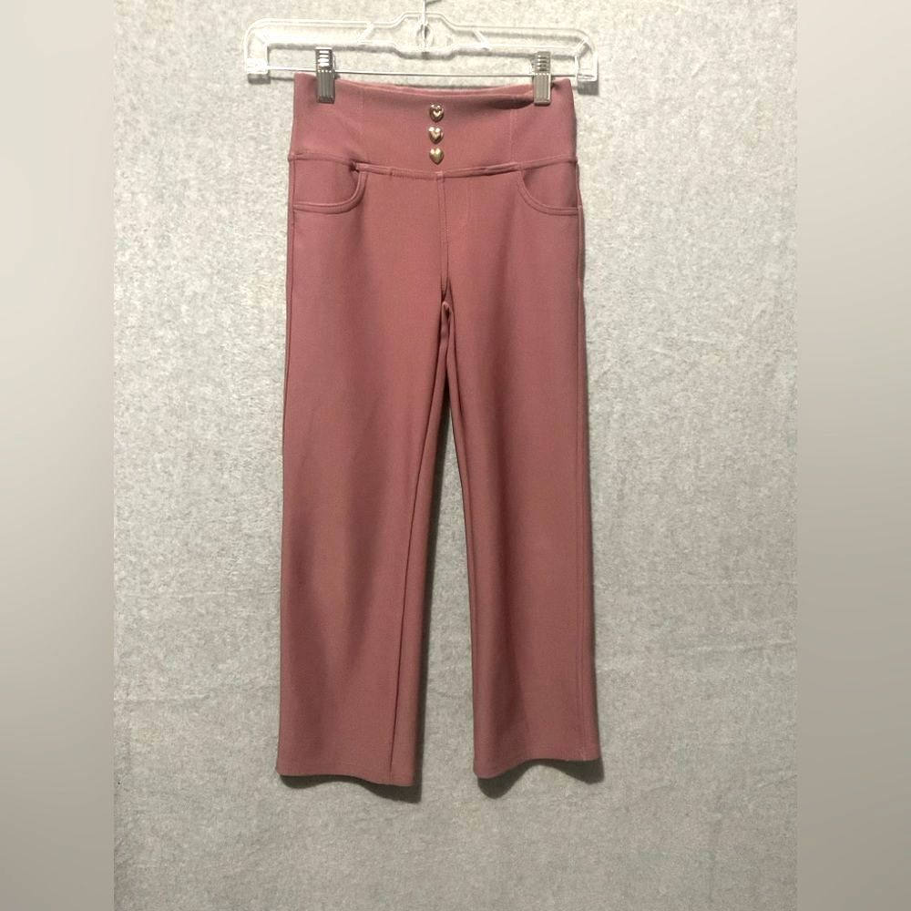 Free Haven Girls Size 7/8 Mauve Pink Wide Leg Pants Gold Heart Buttons Trendy